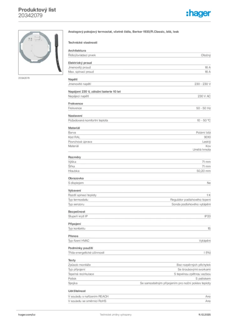 Obrázek Hager Produktový list 20342079 | Hager