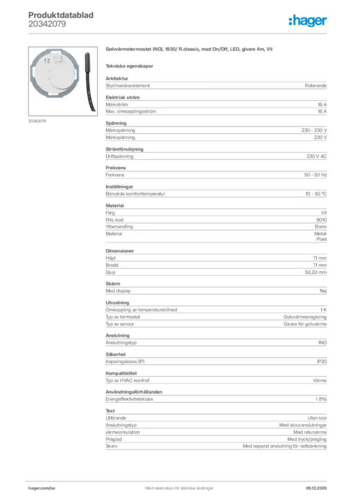 Bild Hager Produktdatablad 20342079 | Hager Sverige