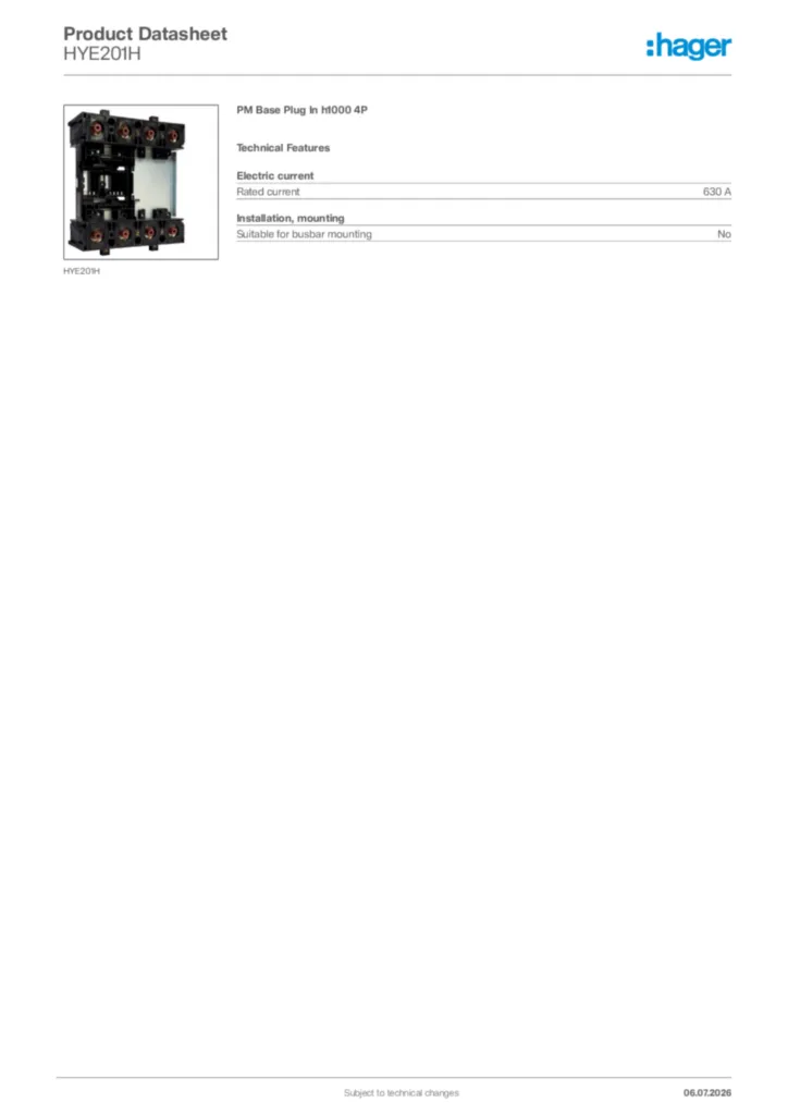 Image Hager Product data sheet HYE201H  | Hager Africa