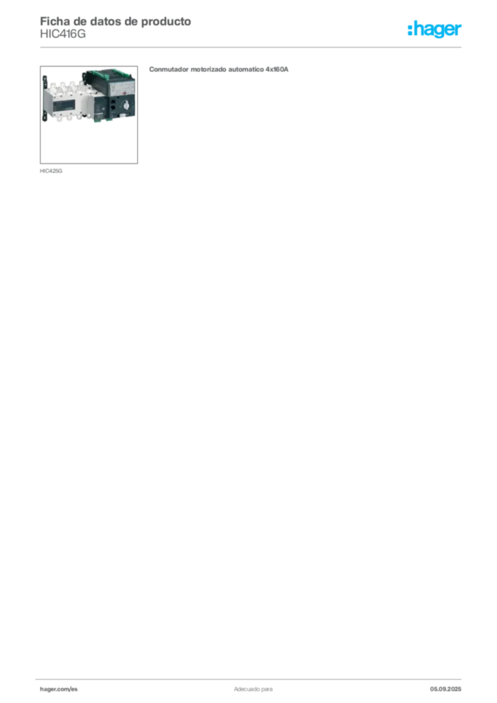 Imagen Hager Ficha de datos de producto HIC416G | Hager España