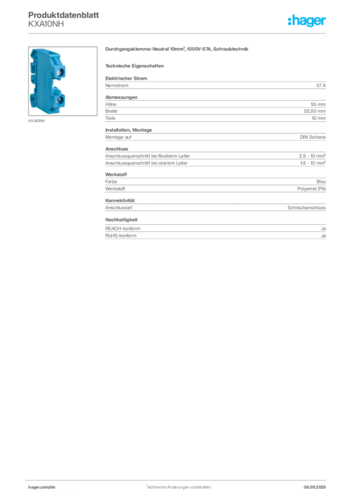 Bild Hager Produktdatenblatt KXA10NH | Hager Deutschland
