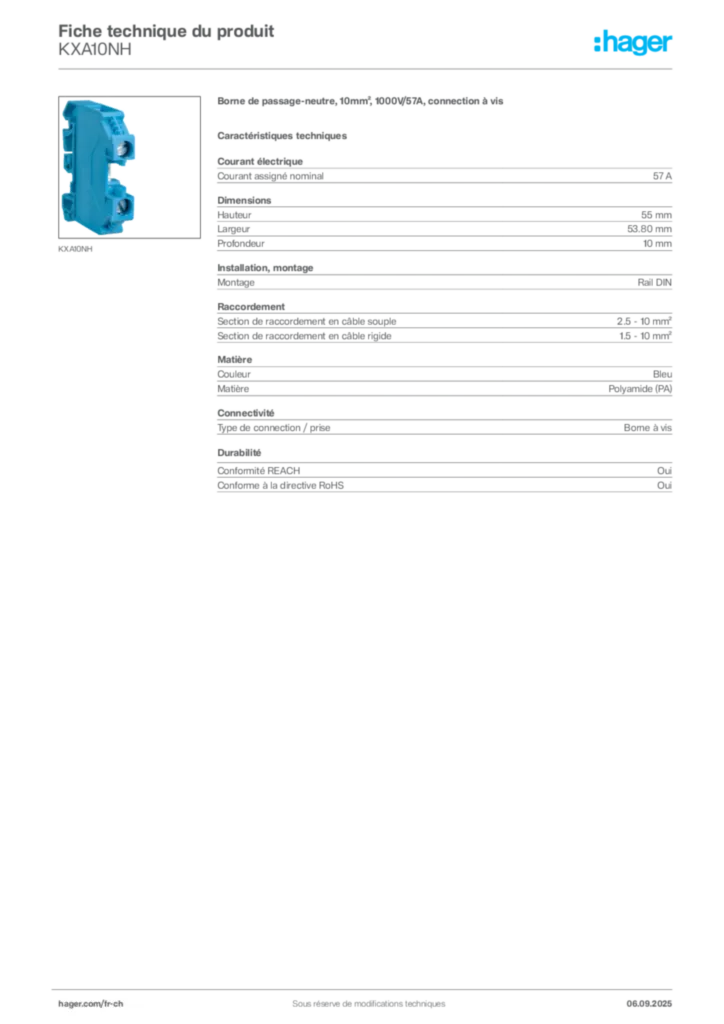 Image Hager Fiche technique du produit KXA10NH | Hager Suisse