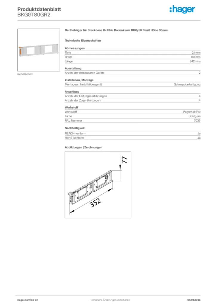 Bild Hager Produktdatenblatt BKGGT80GR2 | Hager Schweiz