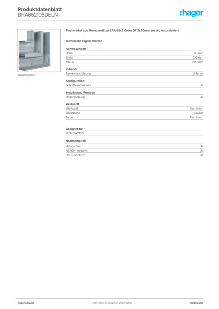 Bild Hager Produktdatenblatt BRA652105DELN | Hager Deutschland