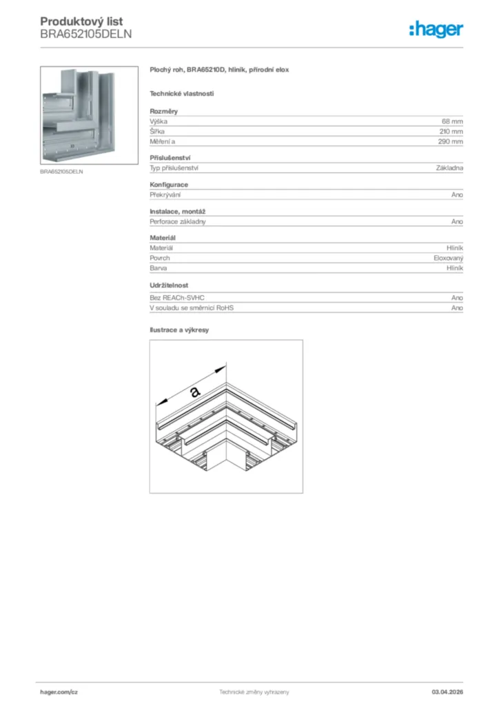 Obrázek Hager Product data sheet BRA652105DELN | Hager