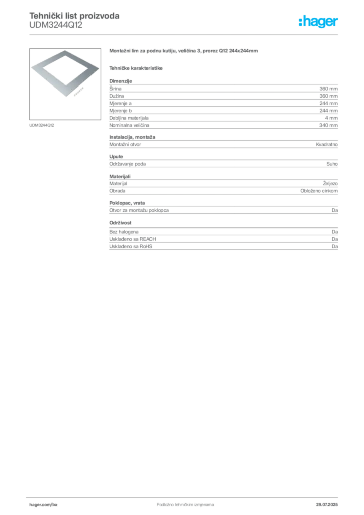 Slika Hager Product data sheet UDM3244Q12  | Hager
