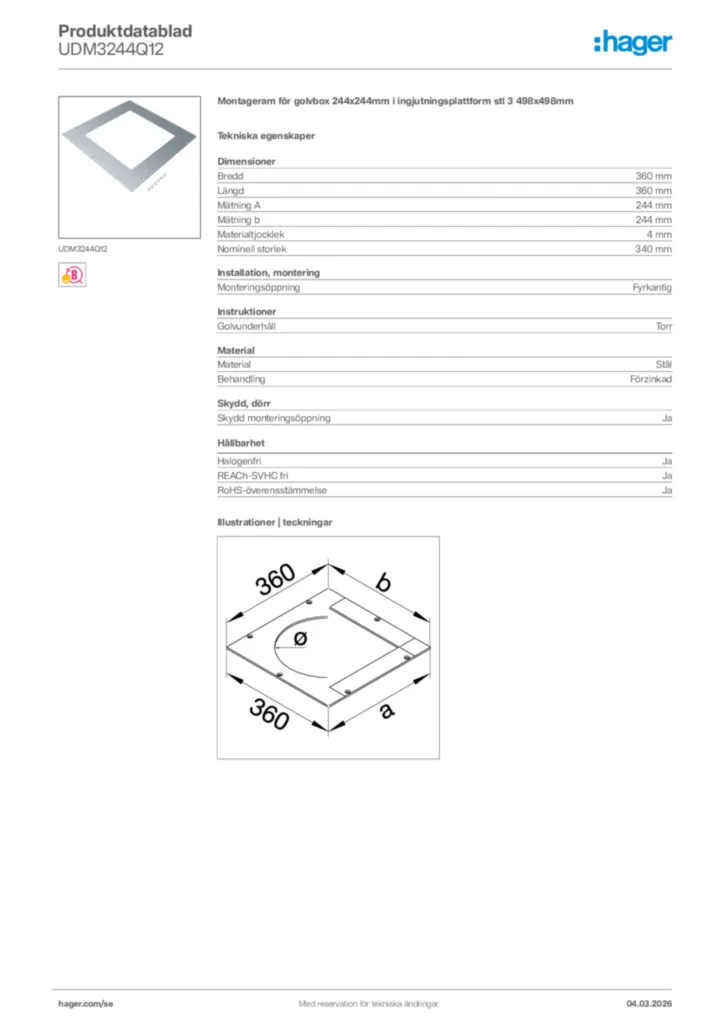 Bild Hager Produktdatablad UDM3244Q12 | Hager Sverige