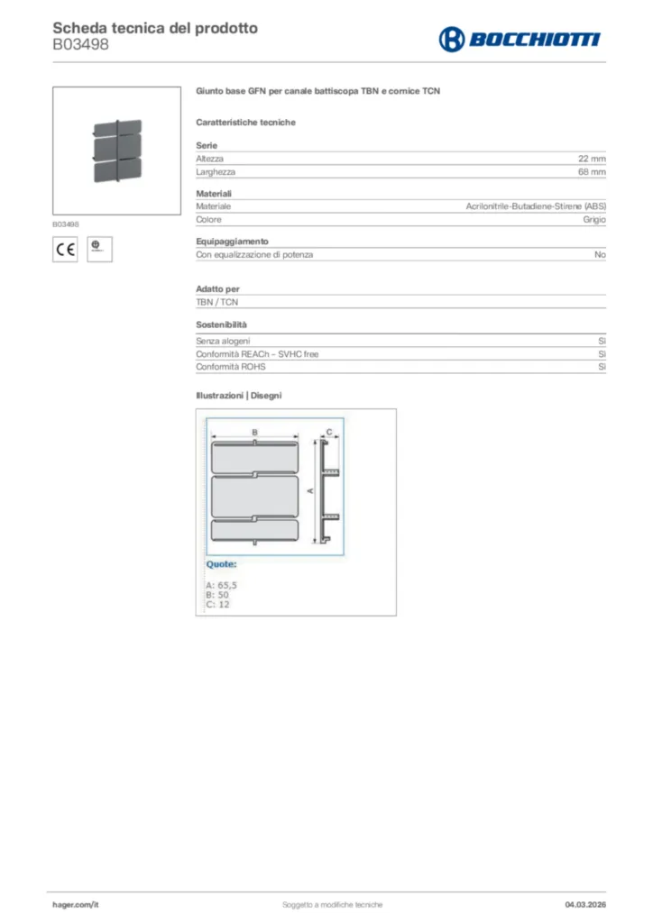 Immagine Bocchiotti Scheda tecnica del prodotto B03498 | Hager Italia