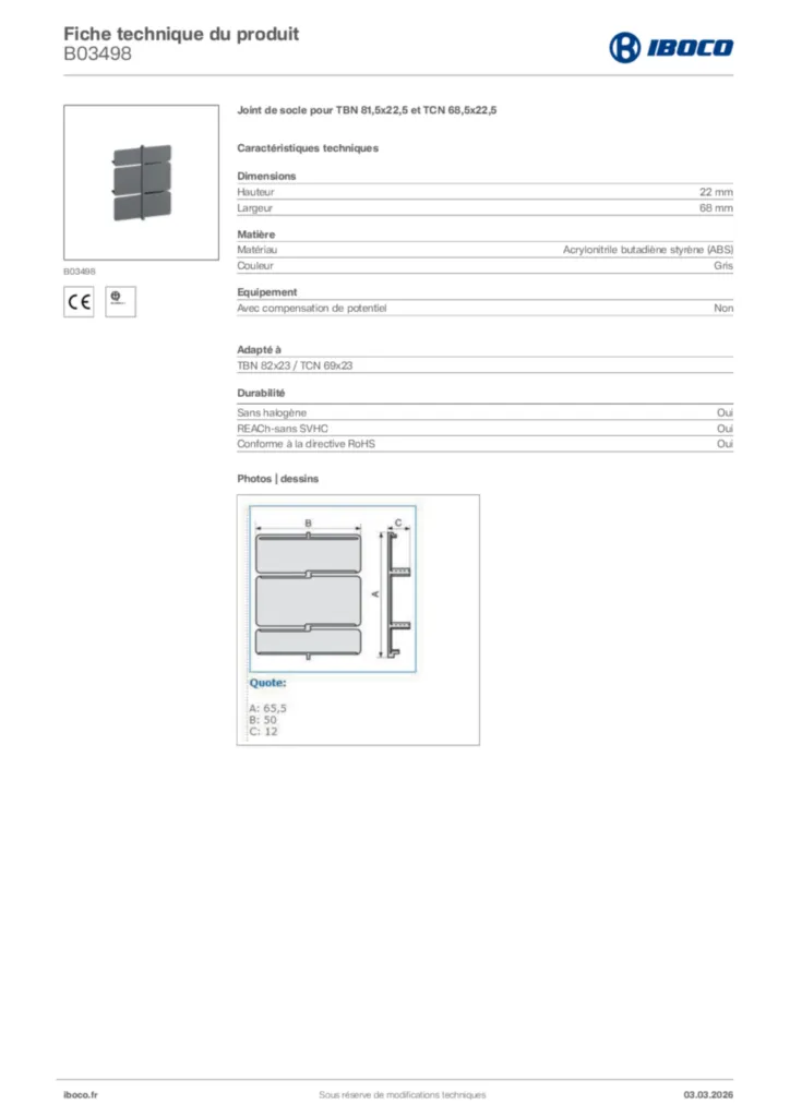 Image Iboco Fiche technique du produit B03498 | Hager France