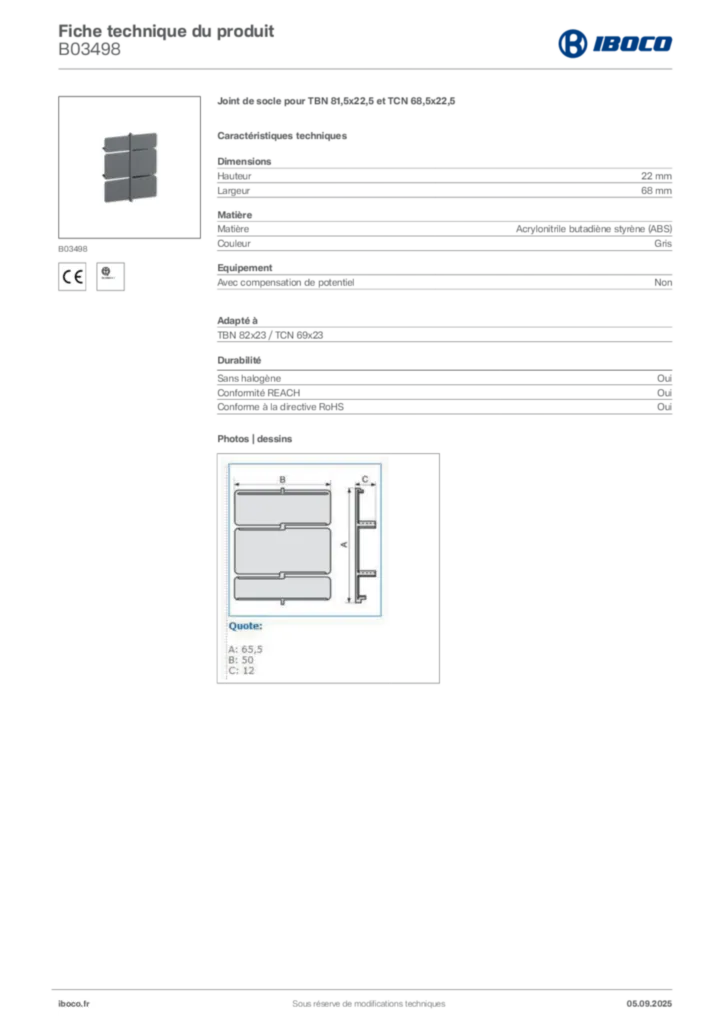 Image Iboco Fiche technique du produit B03498 | Hager France