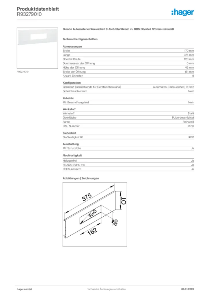 Bild Hager Produktdatenblatt R93279010 | Hager Deutschland