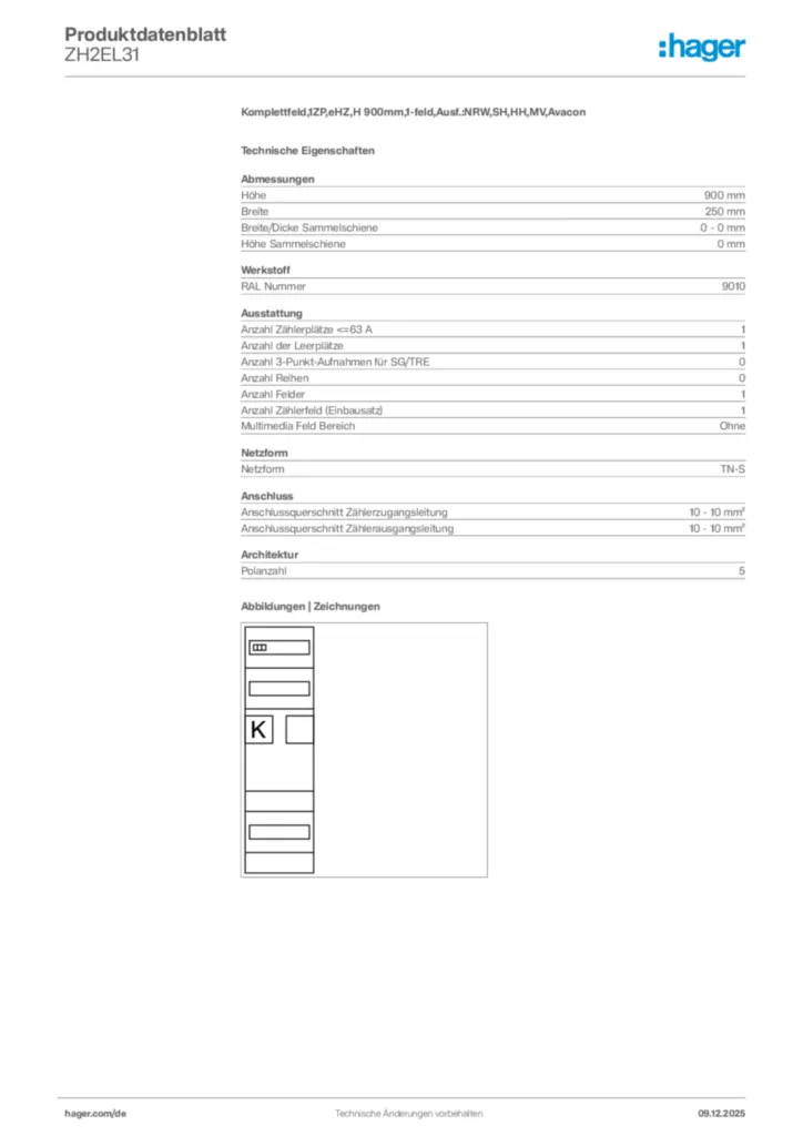 Bild Hager Produktdatenblatt ZH2EL31 | Hager Deutschland