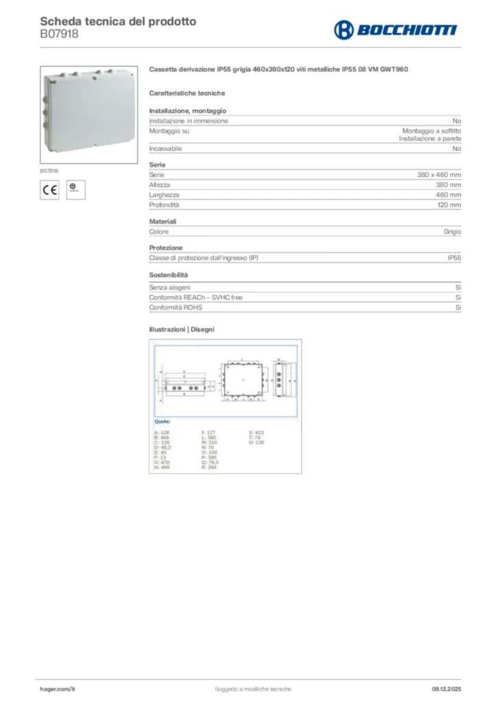 Immagine Bocchiotti Scheda tecnica del prodotto B07918 | Hager Italia