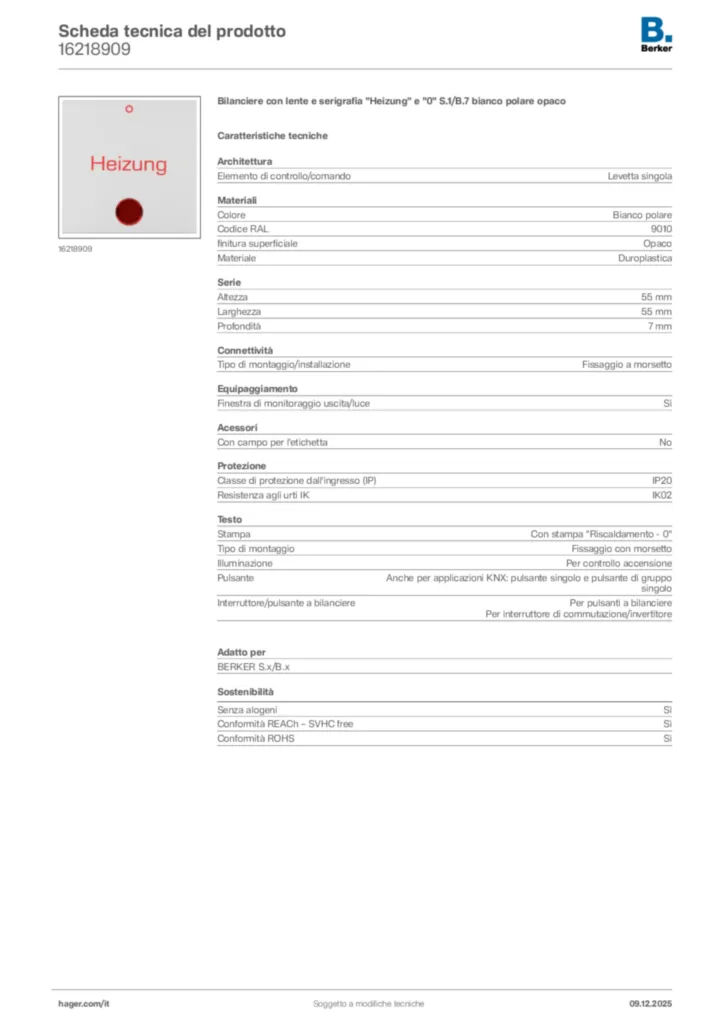 Immagine Berker Scheda tecnica del prodotto 16218909 | Hager Italia