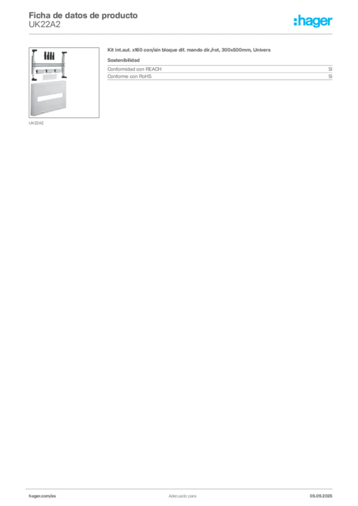 Imagen Hager Ficha de datos de producto UK22A2 | Hager España