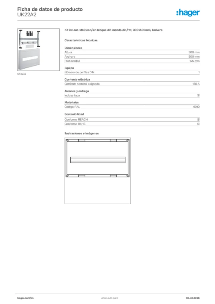 Imagen Hager Ficha de datos de producto UK22A2 | Hager España
