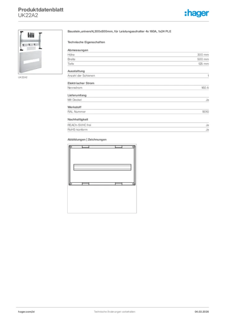 Bild Hager Produktdatenblatt UK22A2 | Hager Deutschland
