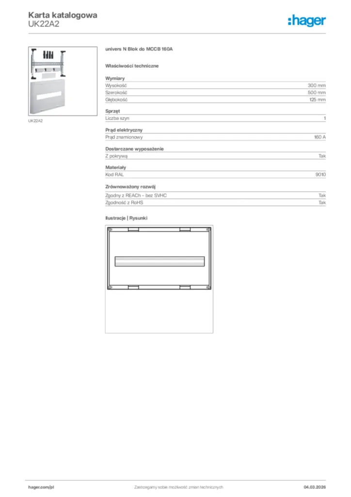 Zdjęcie Hager Karta katalogowa UK22A2 | Hager Polska