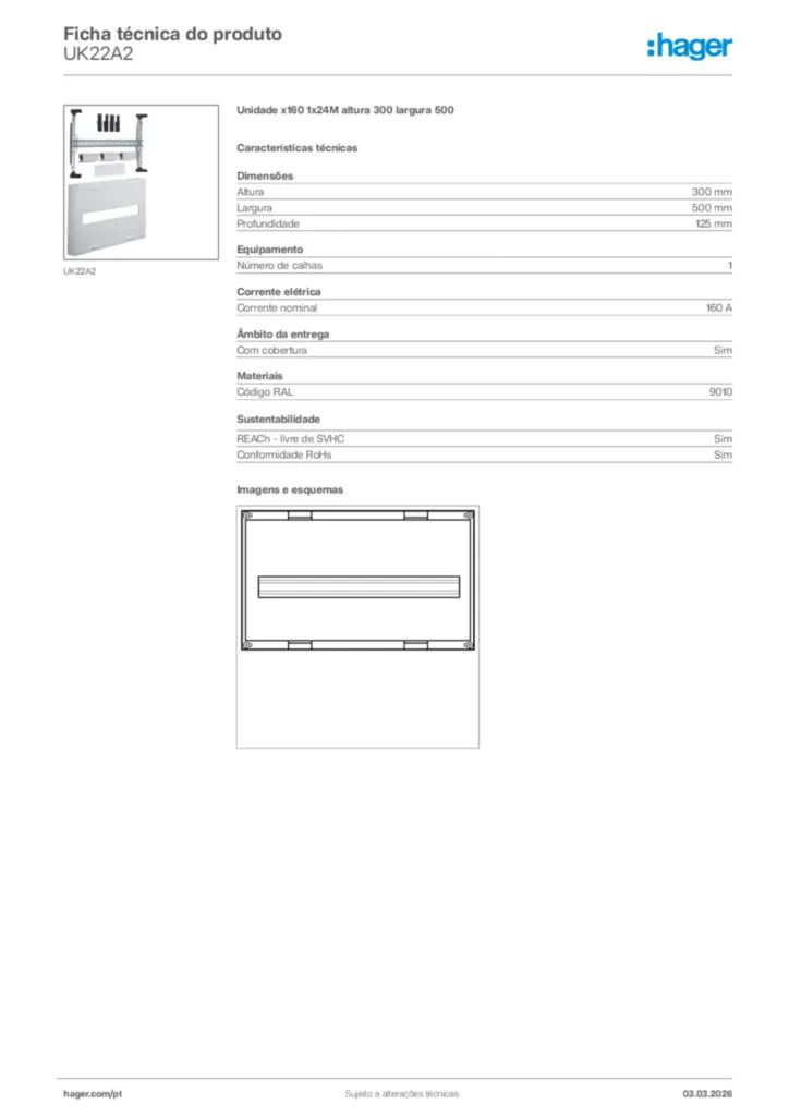 Imagem Hager Ficha técnica do produto UK22A2 | Hager Portugal