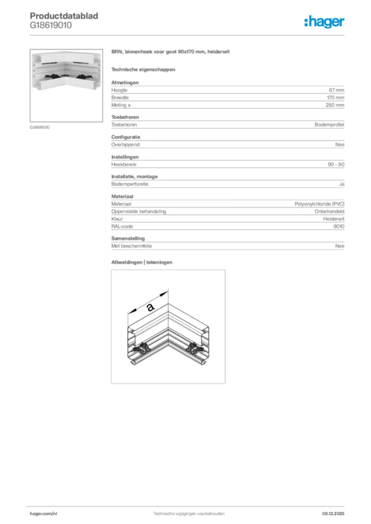 Afbeelding Hager Productdatablad G18619010 | Hager Nederland