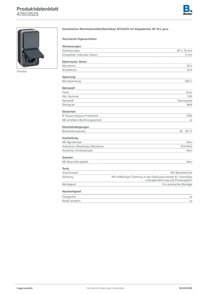 Bild Berker Produktdatenblatt 47803525 | Hager Deutschland