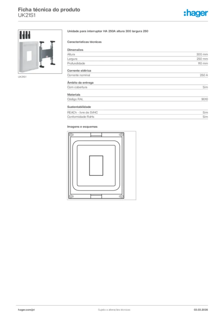 Imagem Hager Ficha técnica do produto UK21S1 | Hager Portugal