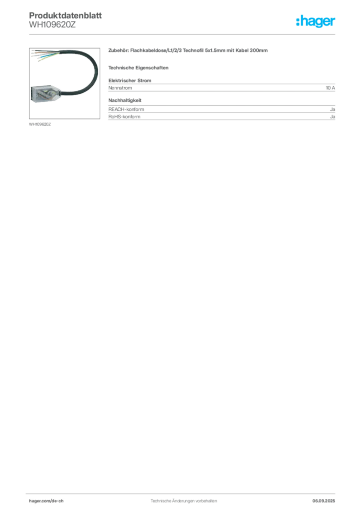 Bild Hager Produktdatenblatt WH109620Z | Hager Schweiz