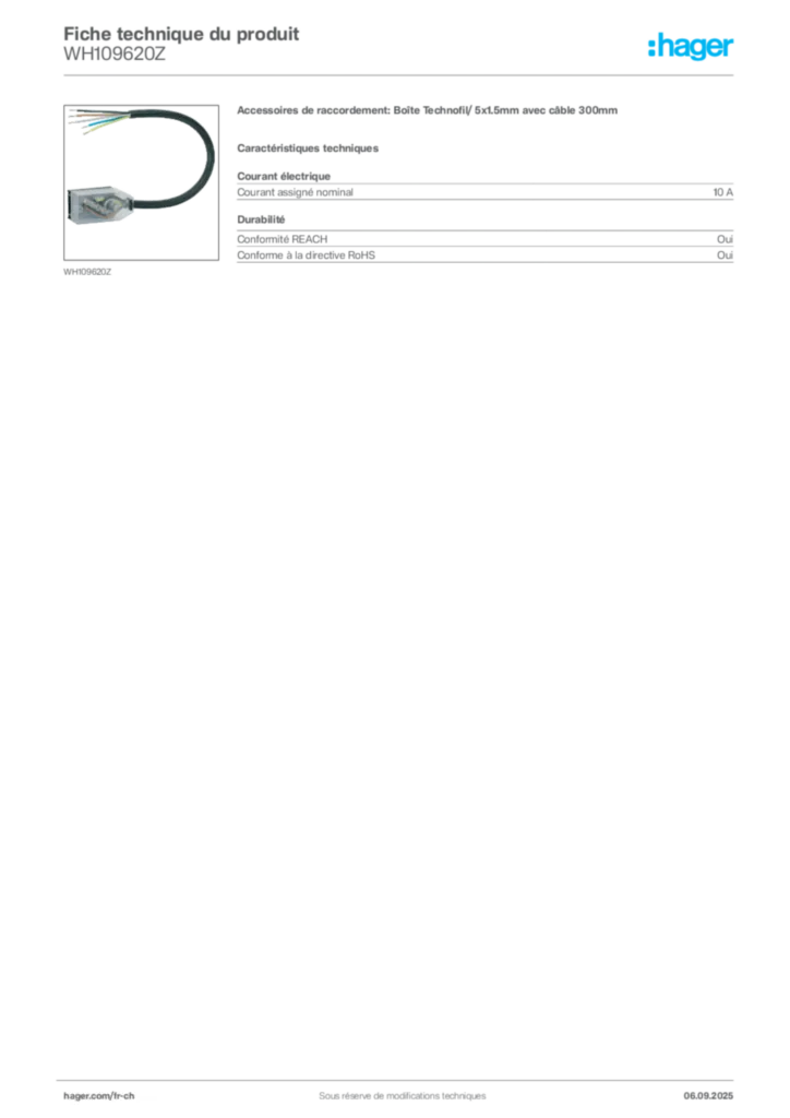 Image Hager Fiche technique du produit WH109620Z | Hager Suisse