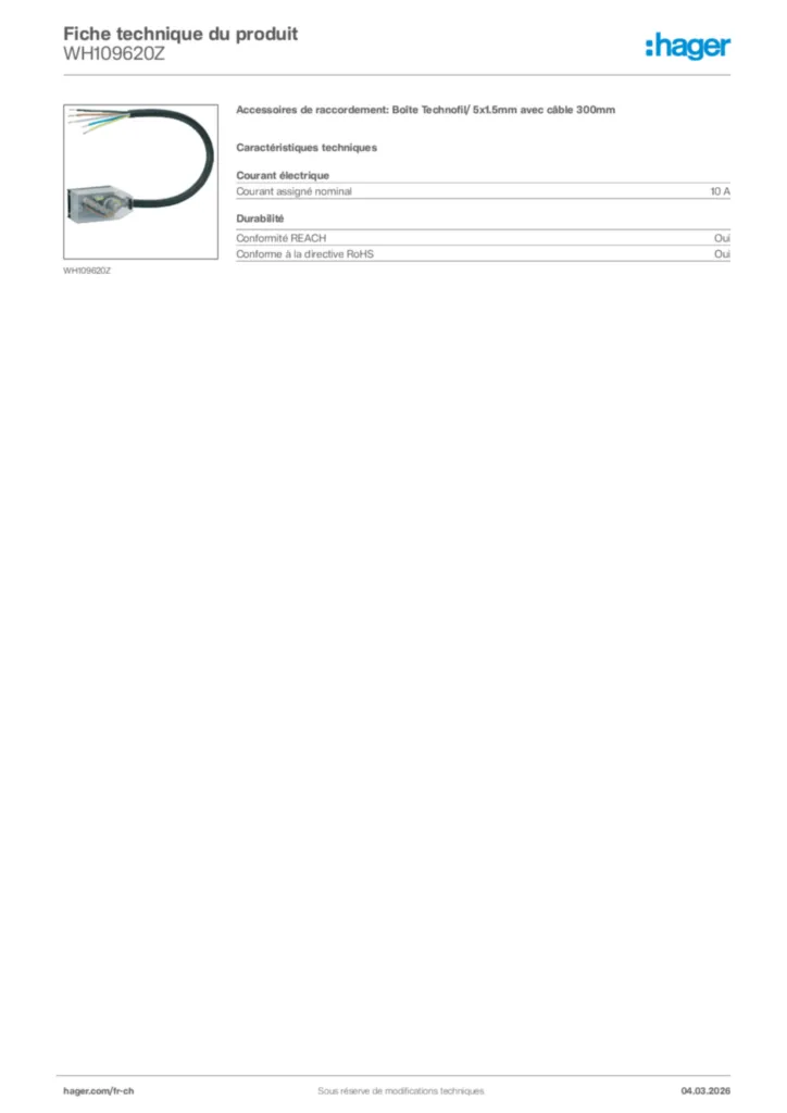Image Hager Fiche technique du produit WH109620Z | Hager Suisse