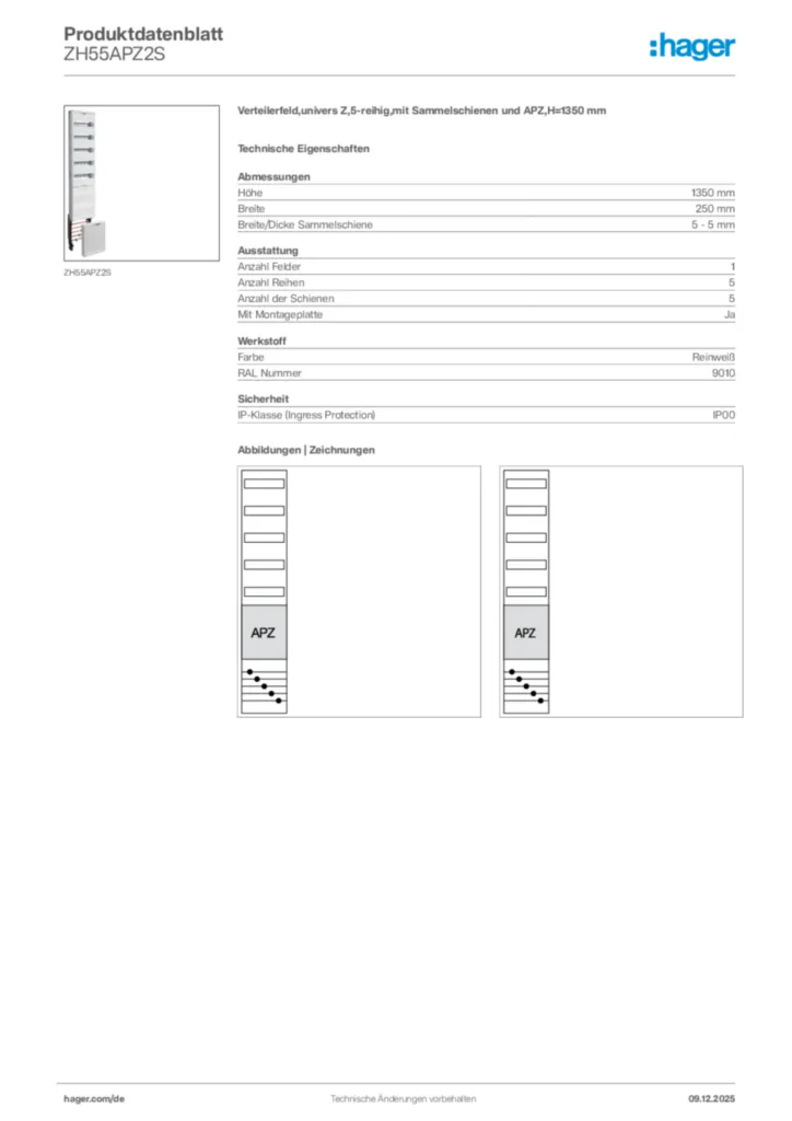 Bild Hager Produktdatenblatt ZH55APZ2S | Hager Deutschland