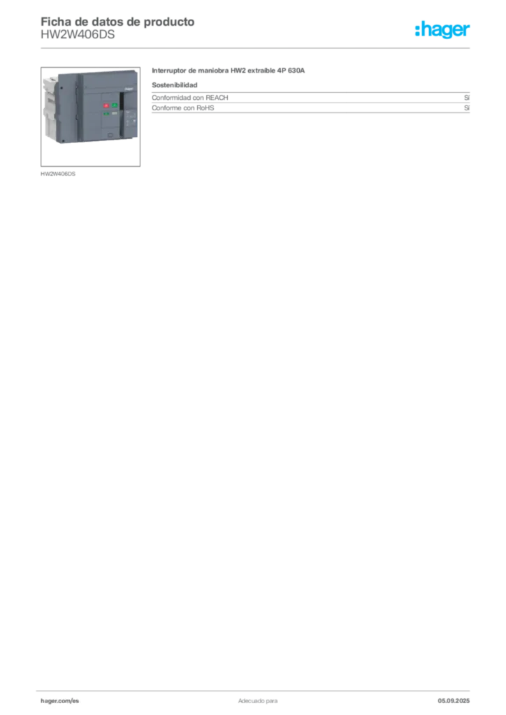 Imagen Hager Ficha de datos de producto HW2W406DS | Hager España