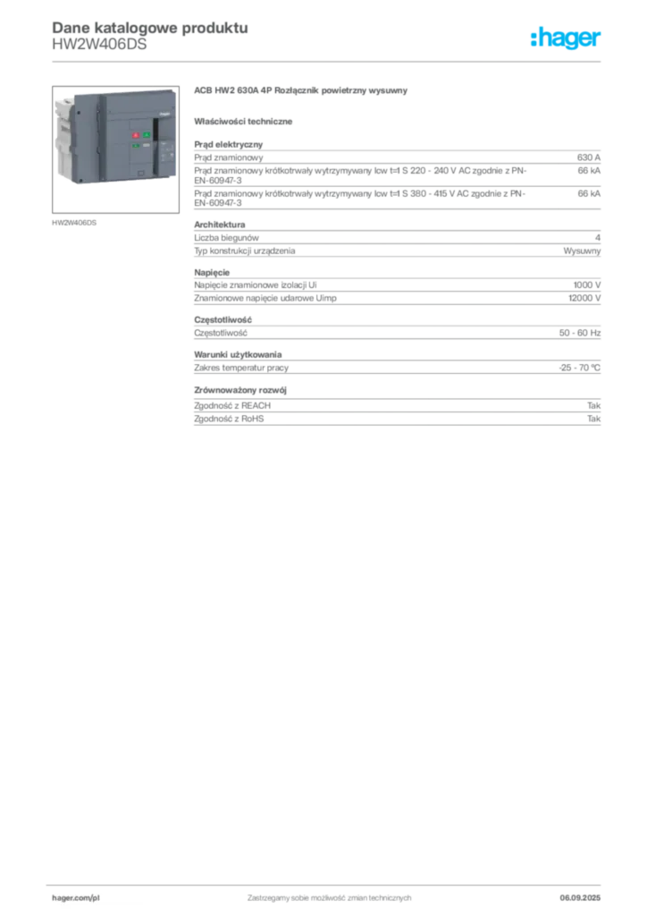 Zdjęcie Hager Dane katalogowe produktu HW2W406DS | Hager Polska