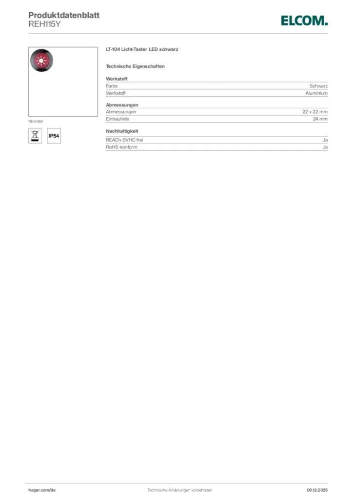 Bild Elcom Produktdatenblatt REH115Y | Hager Deutschland