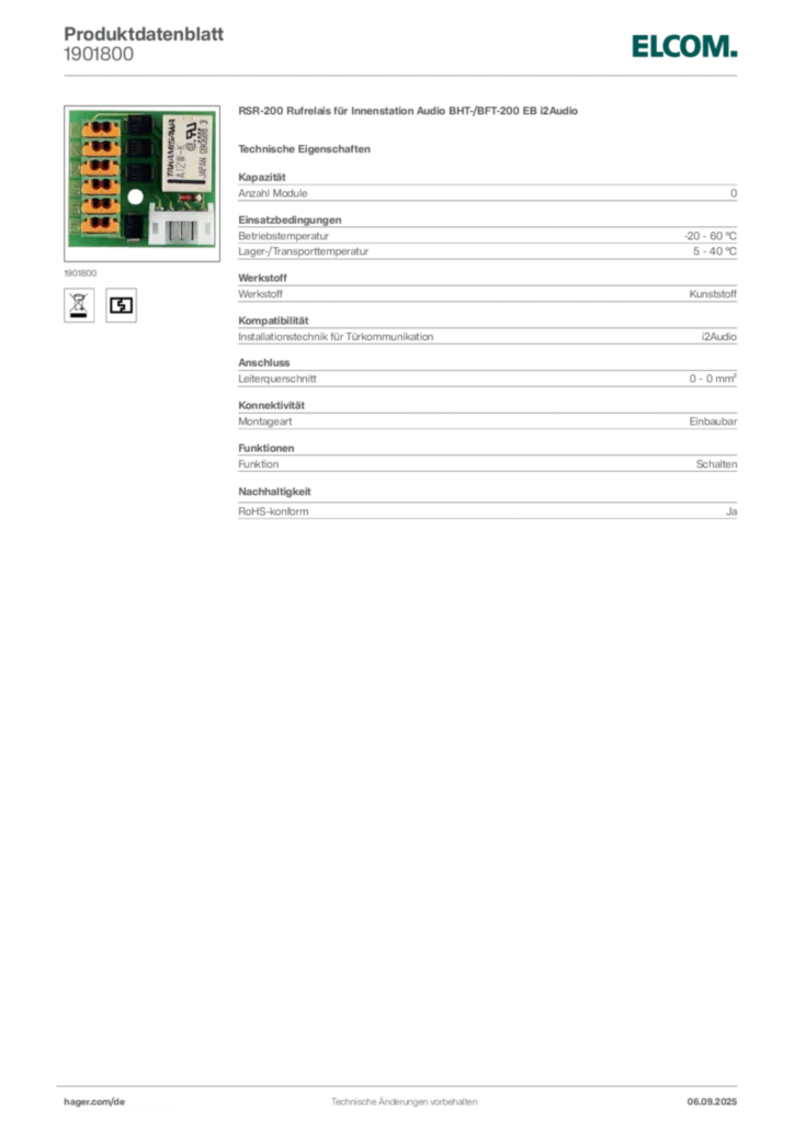 Bild Elcom Produktdatenblatt 1901800 | Hager Deutschland