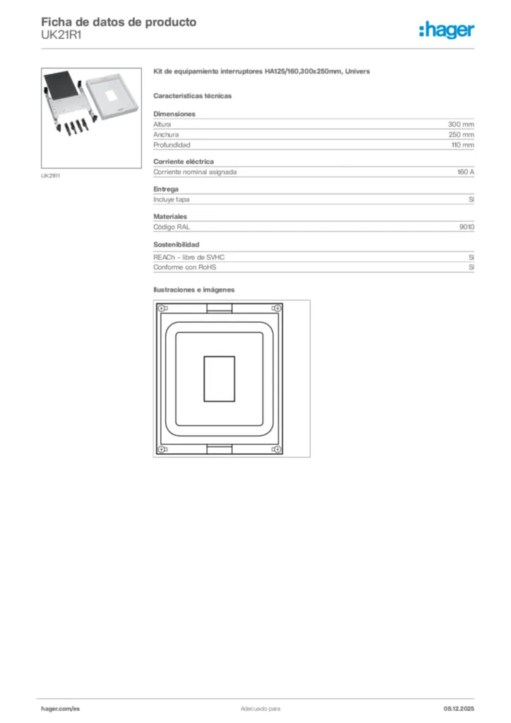Imagen Hager Ficha de datos de producto UK21R1 | Hager España