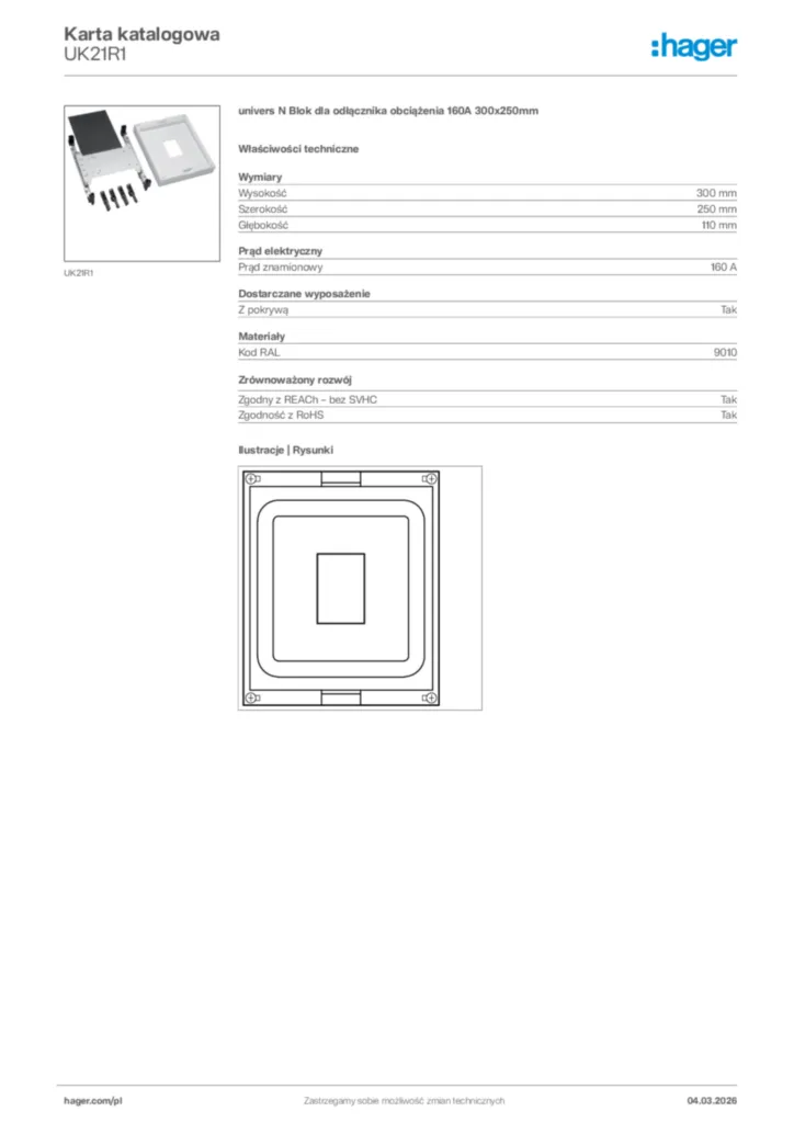 Zdjęcie Hager Karta katalogowa UK21R1 | Hager Polska