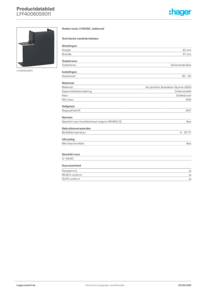 Afbeelding Hager Productdatablad LFF4006059011 | Hager Belgium