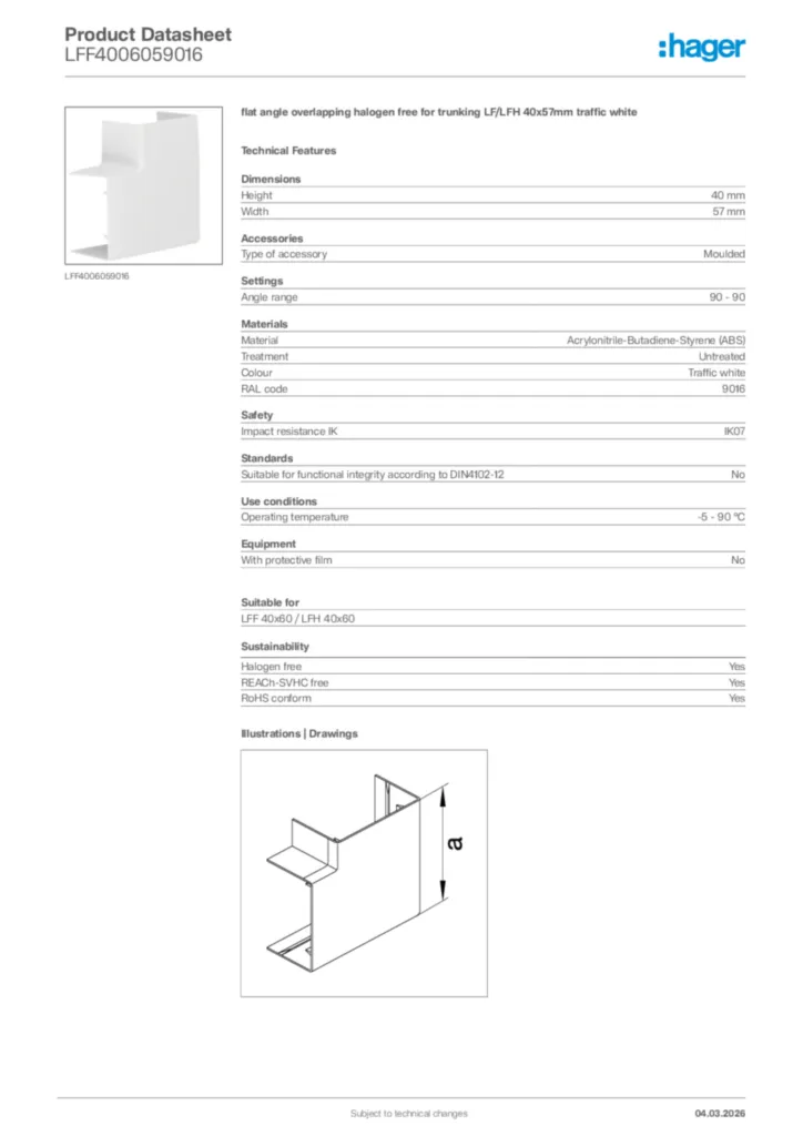 Image Hager Product data sheet LFF4006059016  | Hager Africa