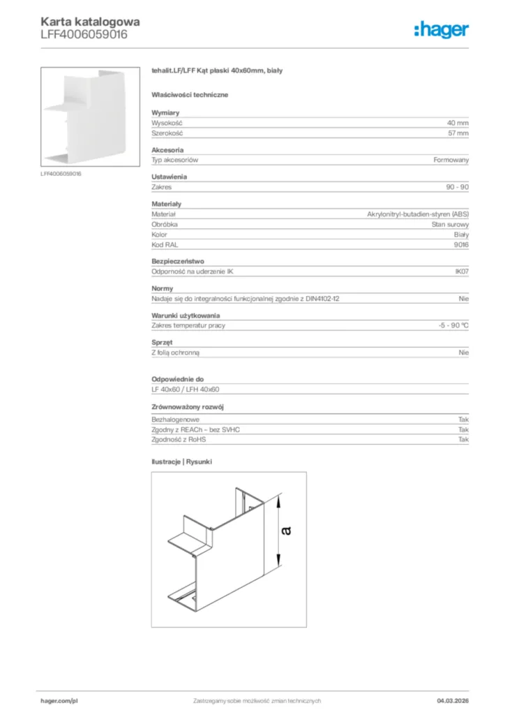 Zdjęcie Hager Karta katalogowa LFF4006059016 | Hager Polska