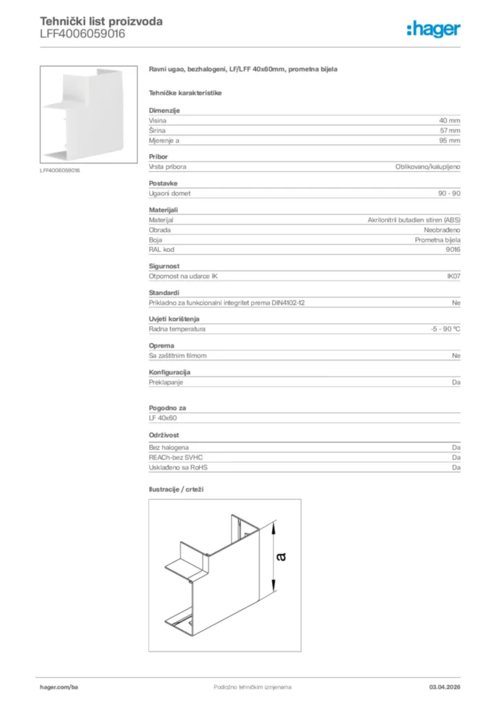 Slika Hager Tehnički list proizvoda LFF4006059016  | Hager