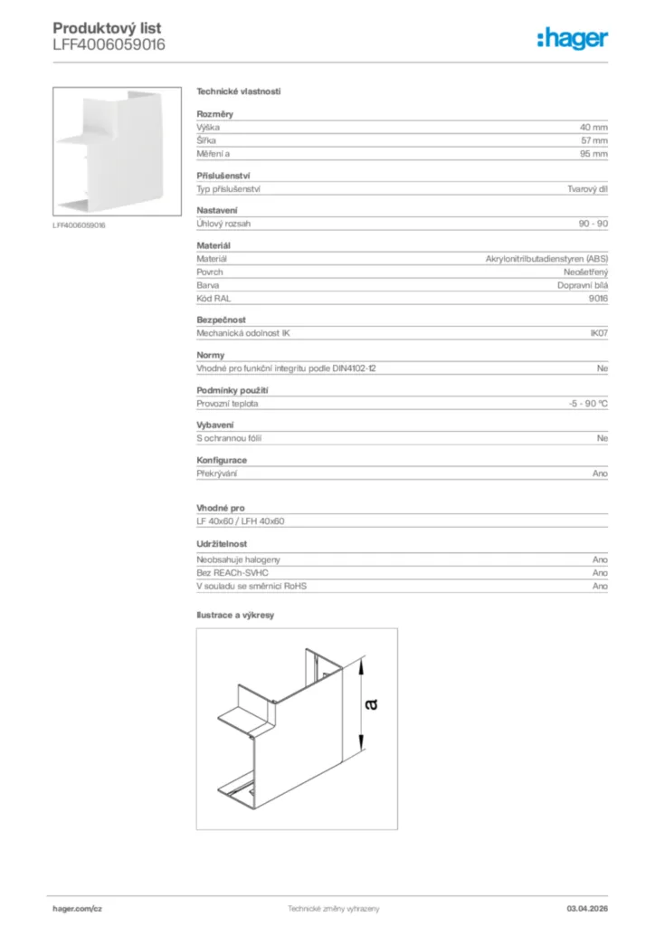 Obrázek Hager Product data sheet LFF4006059016 | Hager