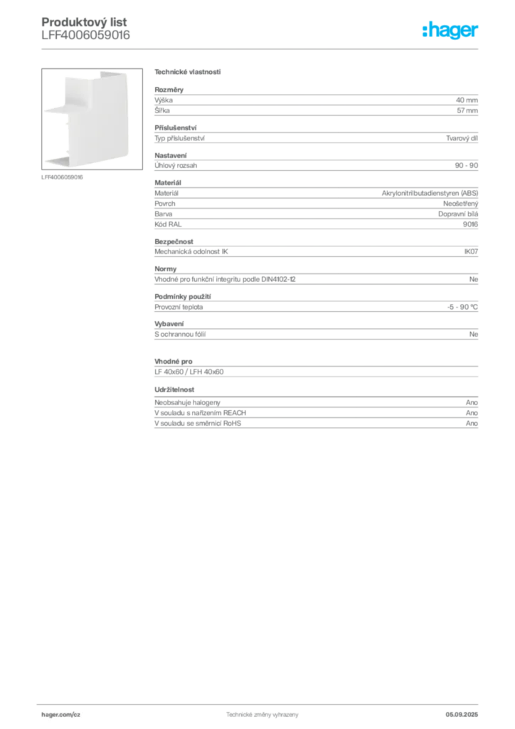 Obrázek Hager Produktový list LFF4006059016 | Hager
