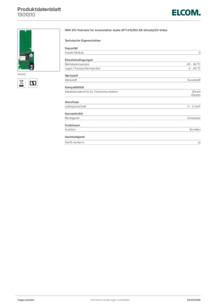 Bild Elcom Produktdatenblatt 1901810 | Hager Deutschland