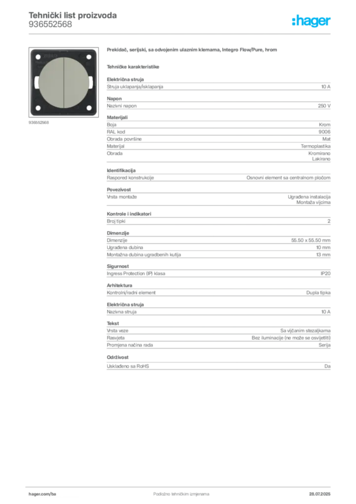 Slika Hager Product data sheet 936552568  | Hager