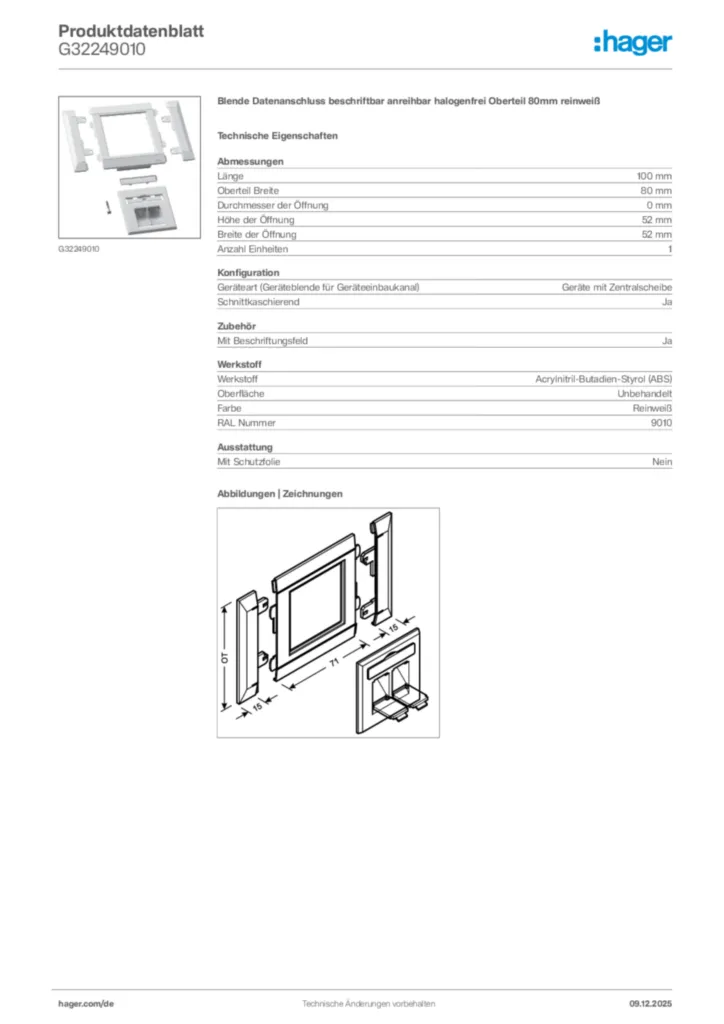 Bild Hager Produktdatenblatt G32249010 | Hager Deutschland