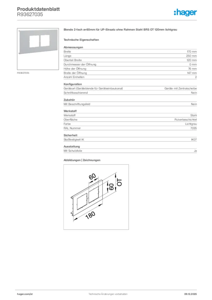 Bild Hager Produktdatenblatt R93627035 | Hager Deutschland