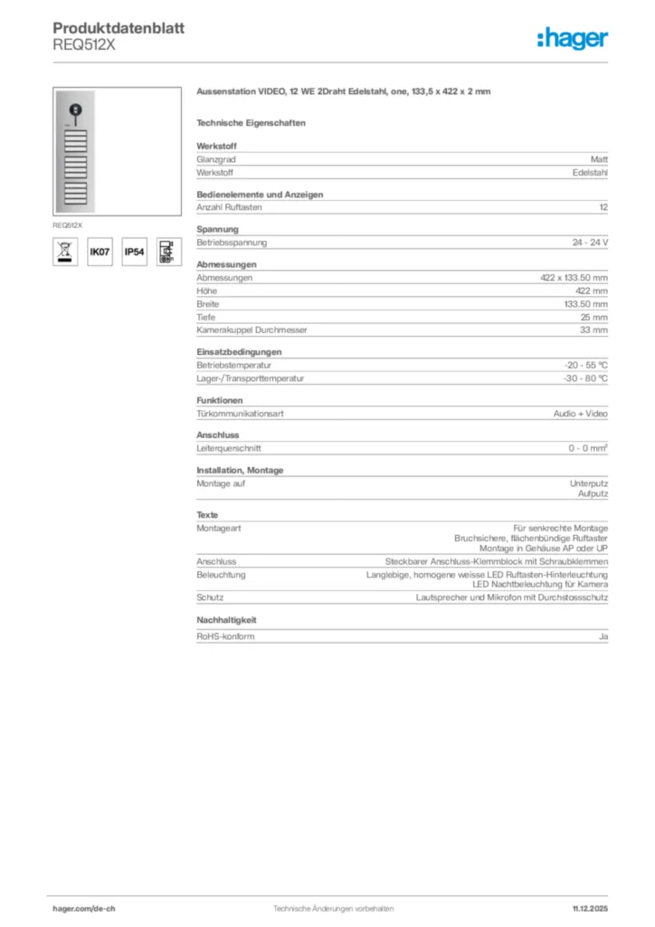 Bild Hager Produktdatenblatt REQ512X | Hager Schweiz