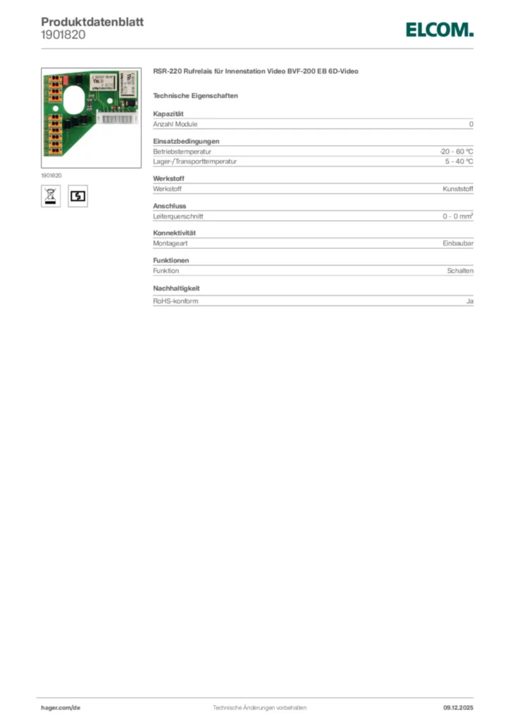 Bild Elcom Produktdatenblatt 1901820 | Hager Deutschland