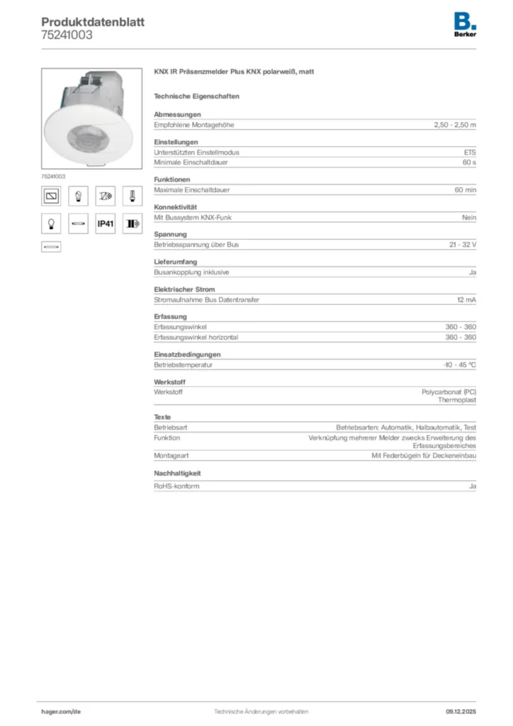 Bild Berker Produktdatenblatt 75241003 | Hager Deutschland