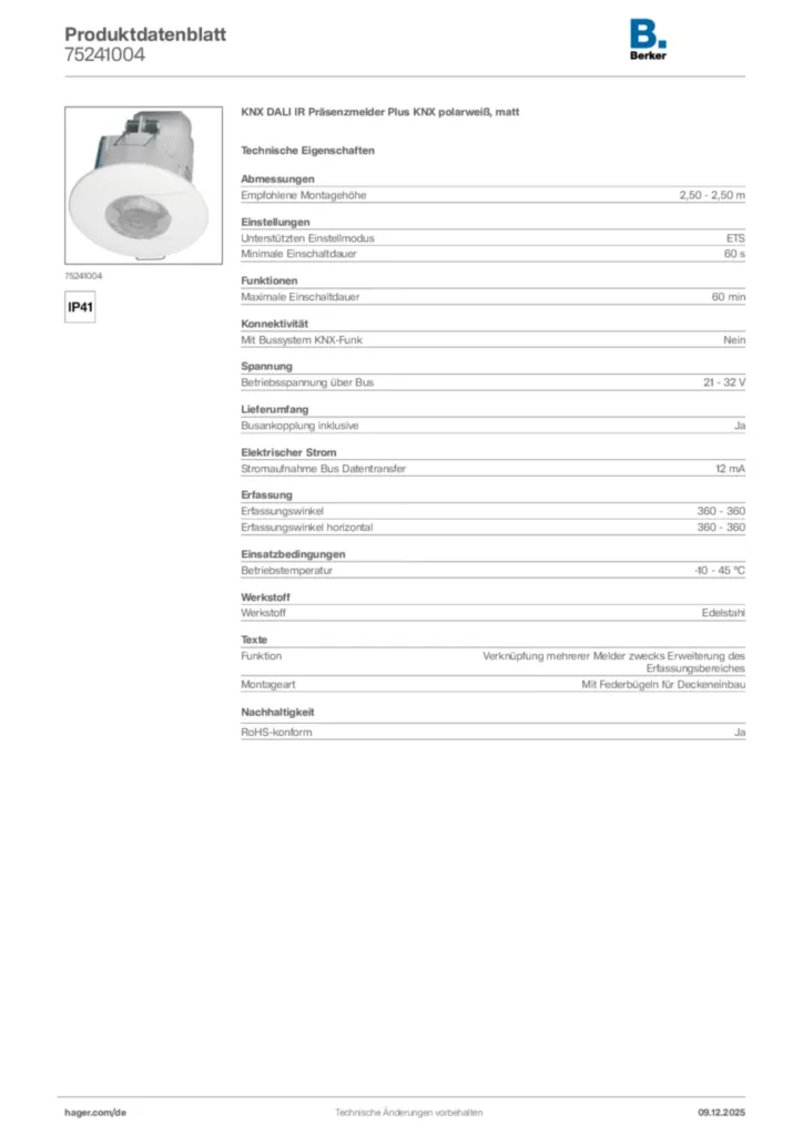 Bild Berker Produktdatenblatt 75241004 | Hager Deutschland